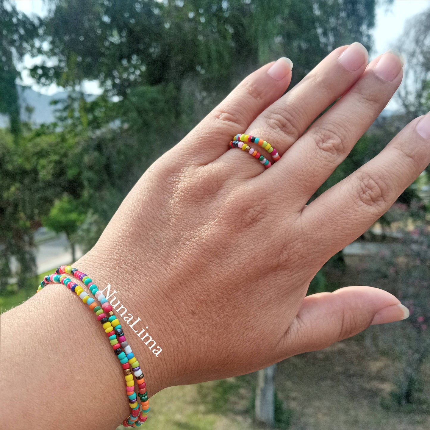 Anillo y pulsera arcoiris
